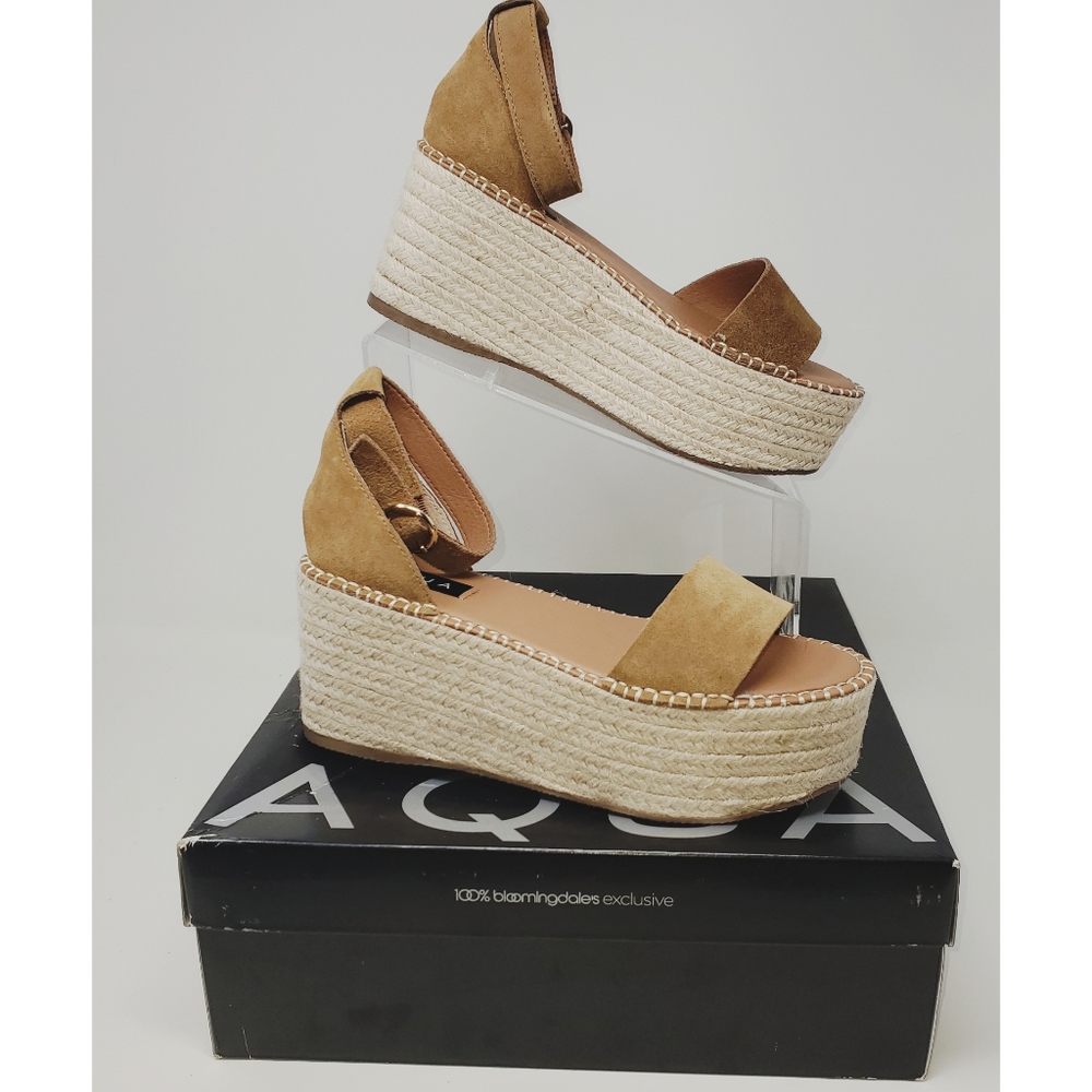 Aqua Women's Ria Suede Peep Toe Wedge Sandle 8